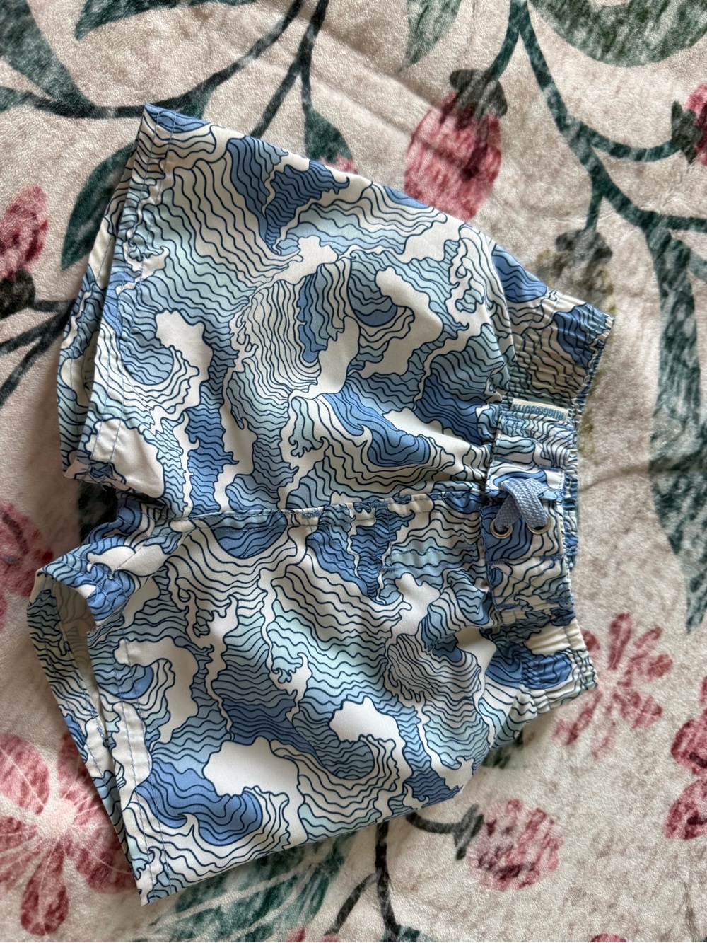 Kids Blue Wave-Print Swim Trunks